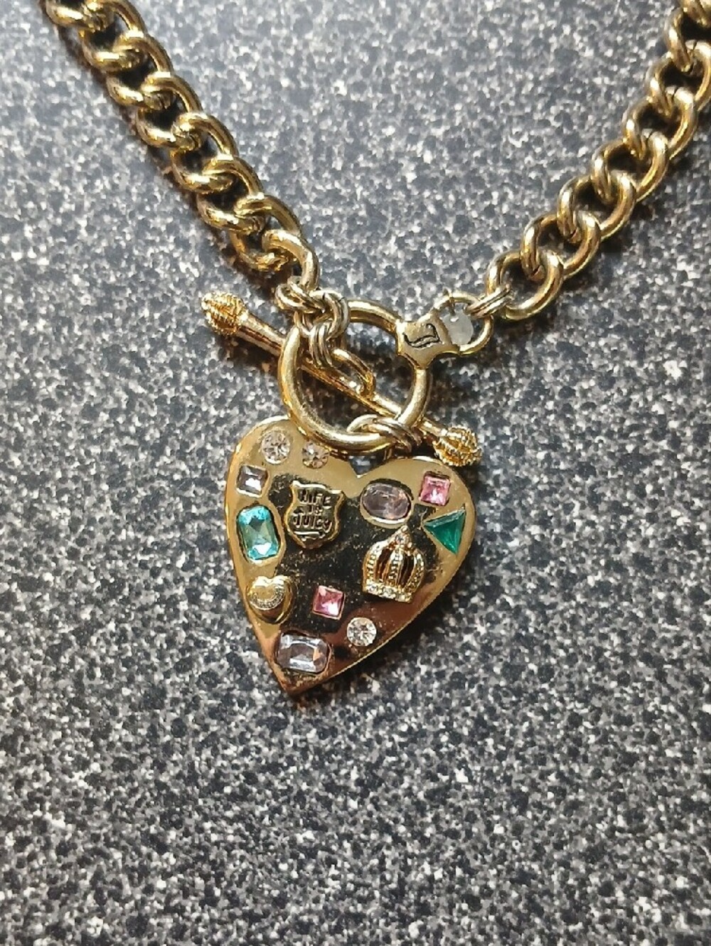 Juicy Couture Gold-Tone Chain Necklace with Jeweled Heart Pendant - Picture 2 of 3